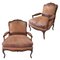 Antique Spanish Leather Upholstered Club Armchairs, Late 19th Century, Set of 2 1