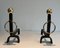 Andirons aus Schmiedeeisen & Messing im Stil von Jacques Adnet, 1970er, 2er Set 3