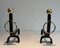 Wrought Iron & Brass Andirons in the style of Jacques Adnet, 1970s, Set of 2 3