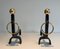 Wrought Iron & Brass Andirons in the style of Jacques Adnet, 1970s, Set of 2 2