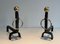 Wrought Iron & Brass Andirons in the style of Jacques Adnet, 1970s, Set of 2 1