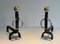 Wrought Iron & Brass Andirons in the style of Jacques Adnet, 1970s, Set of 2, Image 1