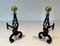 Wrought Iron & Brass Andirons, 1970s, Set of 2 3