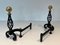 Wrought Iron & Brass Andirons, 1970s, Set of 2 5