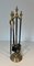 Brass and Black Lacquered Metal Fire Tools with Stand, 1970s, Set of 5, Image 1