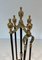 Brass and Black Lacquered Metal Fire Tools with Stand, 1970s, Set of 5 5