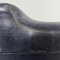 Taburete italiano moderno cuadrado de cuero sintético negro con ruedas, años 80, Imagen 9