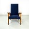 Italian Mid-Century Modern Wood and Blue Fabric Lounge Chairs, 1950s, Set of 2, Image 4