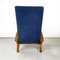 Italian Mid-Century Modern Wood and Blue Fabric Lounge Chairs, 1950s, Set of 2 5