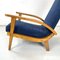 Italian Mid-Century Modern Wood and Blue Fabric Lounge Chairs, 1950s, Set of 2 7