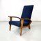 Italian Mid-Century Modern Wood and Blue Fabric Lounge Chairs, 1950s, Set of 2 3