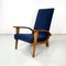 Sillones italianos Mid-Century modernos de madera y tela azul, años 50. Juego de 2, Imagen 3