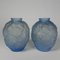 Art Deco Frosted Glass Vases with Chrysanthemums and Leaf Decor, 1930s, Set of 2 1