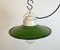 Vintage Porcelain Hanging Light with Green Enamel Shade, 1970s 7