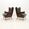 Vintage Italian Leather Wing Back Armchairs, 1960s, Set of 2 3