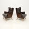 Vintage Italian Leather Wing Back Armchairs, 1960s, Set of 2 4