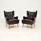 Vintage Italian Leather Wing Back Armchairs, 1960s, Set of 2 1