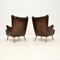 Vintage Italian Leather Wing Back Armchairs, 1960s, Set of 2 5