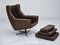 Danish Swivel Chair with Footstool in Leather, 1970s, Set of 2 3