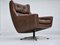 Danish Swivel Chair with Footstool in Leather, 1970s, Set of 2 5