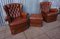 Vintage Tufted Leather Wingback Armchairs with Ottoman, 1980s, Set of 3 2