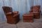 Vintage Tufted Leather Wingback Armchairs with Ottoman, 1980s, Set of 3 6