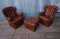 Vintage Tufted Leather Wingback Armchairs with Ottoman, 1980s, Set of 3 1