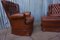 Vintage Tufted Leather Wingback Armchairs with Ottoman, 1980s, Set of 3 7