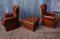 Vintage Tufted Leather Wingback Armchairs with Ottoman, 1980s, Set of 3 12