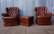 Vintage Tufted Leather Wingback Armchairs with Ottoman, 1980s, Set of 3 3