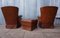 Vintage Tufted Leather Wingback Armchairs with Ottoman, 1980s, Set of 3 9