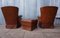 Vintage Tufted Leather Wingback Armchairs with Ottoman, 1980s, Set of 3, Image 9