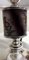 Jugendstil Lampe mit versilbertem Metallfuß mit Keramikeinsatz und passendem Stoffschirm, 1890er 5