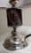 Jugendstil Lampe mit versilbertem Metallfuß mit Keramikeinsatz und passendem Stoffschirm, 1890er 6
