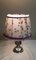 Jugendstil Lampe mit versilbertem Metallfuß mit Keramikeinsatz und passendem Stoffschirm, 1890er 4