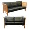 Schwarze Mid-Century Modell Embassador Ledersofas aus Rattan & Kirschholz von Okamura & Maquardsen für Skipper, Dänemark, 1960er, 2er Set 1