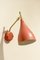 Mid-Century Tulip Shaped Red Painted Metal and Brass Wall Sconces, Set of 2 1