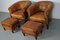 Vintage Dutch Cognac Leather Club Chairs with Footstools, Set of 4 20