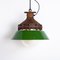 Industrial Explosion Proof Rusted Pendant Light with Green Enamel Diffusers from Victor, 1920s, Image 1