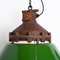 Lámpara colgante industrial a prueba de explosiones con difusores de esmalte verde de Victor, años 20, Imagen 20