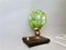 Lámpara de escritorio Art Déco de vidrio verde con base de baquelita, Imagen 3