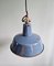 Lámpara colgante industrial de chapa esmaltada en azul, años 60, Imagen 9
