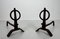 Modernist Chenets in Wrought Iron in the style of Jacques Adnet, 1950s, Set of 2 3