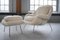 Womb Chair and Ottoman in Fluffy White Fabric by Eero Saarinen, 1948, Set of 2 1