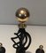 Chenets de hierro forjado con una bola de latón, años 70. Juego de 2, Imagen 10