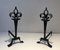 Wrought Iron Chenets with Lily Flowers, Set of 2 1