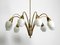 Large Mid-Century 9-Armed Brass Chandelier with Opal Glass Shades, 1950s 5