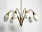 Large Mid-Century 9-Armed Brass Chandelier with Opal Glass Shades, 1950s, Image 5