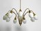 Large Mid-Century 9-Armed Brass Chandelier with Opal Glass Shades, 1950s 2