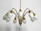 Large Mid-Century 9-Armed Brass Chandelier with Opal Glass Shades, 1950s, Image 2